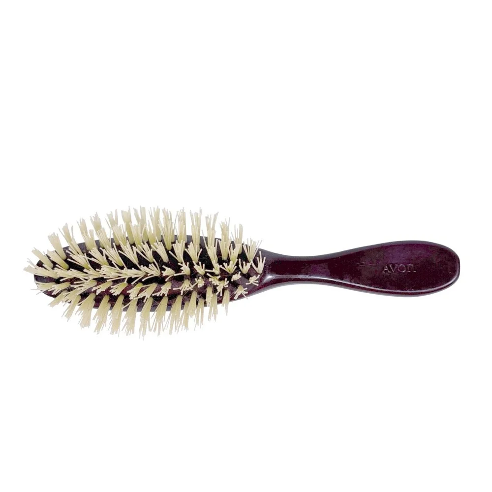 Vtg Avon Natural Performance Flair Hair Brush Brown Handle 7 Row Plastic Bristle